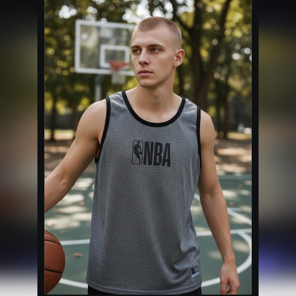 NBA Men's Gray and Black Basketball Tank Jersey Size-M